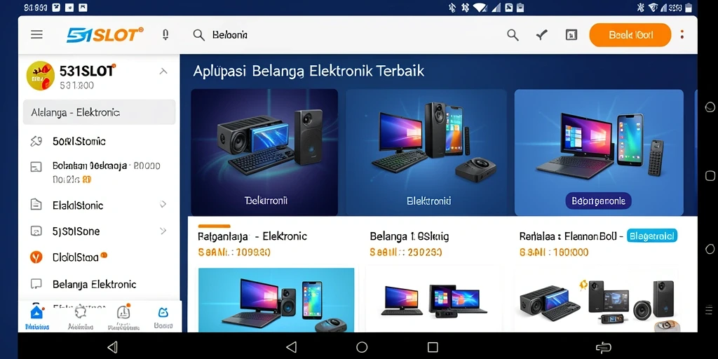 Tampilan utamanya menampilkan daftar produk elektronik yang menarik.