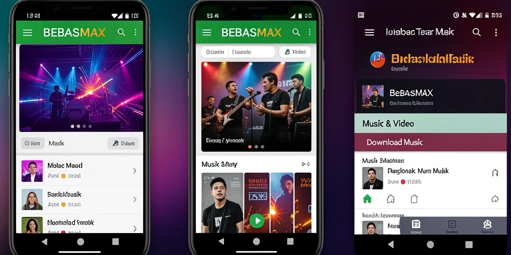 Antarmuka aplikasi BEBASMAX untuk Download Musik yang menarik dan user-friendly.