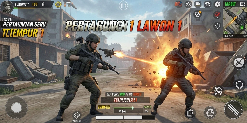 Antarmuka pertarungan intens dalam D73 dengan visual yang menawan.