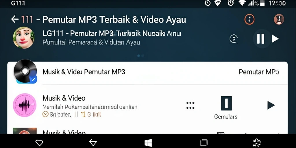 Screenshot utama LG111 menunjukkan antarmuka Pemutar MP3 yang modern dan mudah digunakan.