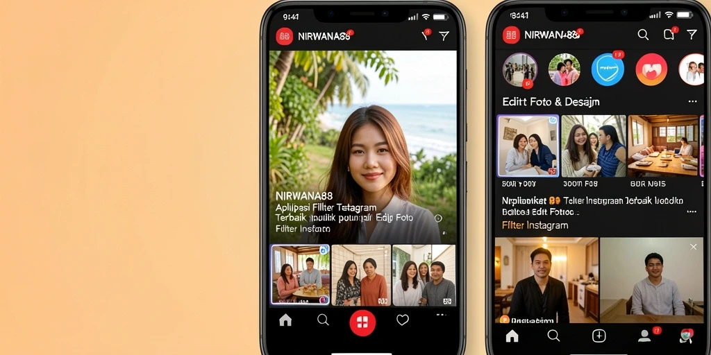 Tampilan antarmuka NIRWANA88 dengan pilihan filter Instagram yang beragam.