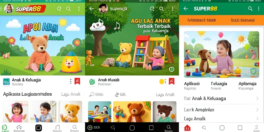 Tampilan antarmuka aplikasi Lagu Anak SUPER88 yang ceria dan menarik.