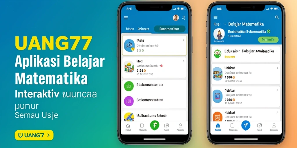 Antarmuka aplikasi UANG77 dengan fitur Belajar Matematika interaktif.