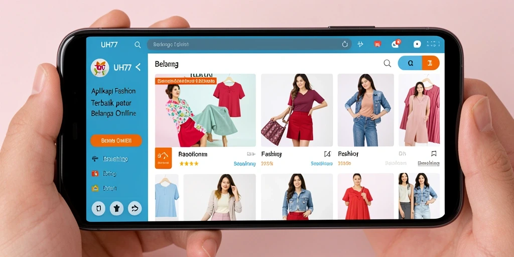 Antarmuka UH77 yang menarik untuk belanja fashion online.